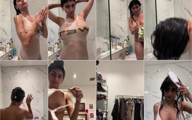 Mia Khalifa Wet See Though Tank Top Shower Full Nude Live