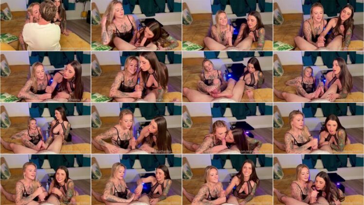 Mathema Kitten Double Blowjob Handjob and Footjob With Wife And Her BFF